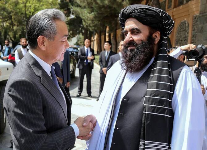 Pakistan’s Foreign Minister Ishaq Dar and Chinese Foreign Minister Wang Yi were received by Taliban officials on arrival in the Afghan capital, according to separate statements issued by Islamabad and Beijing. (FILE/AFP)