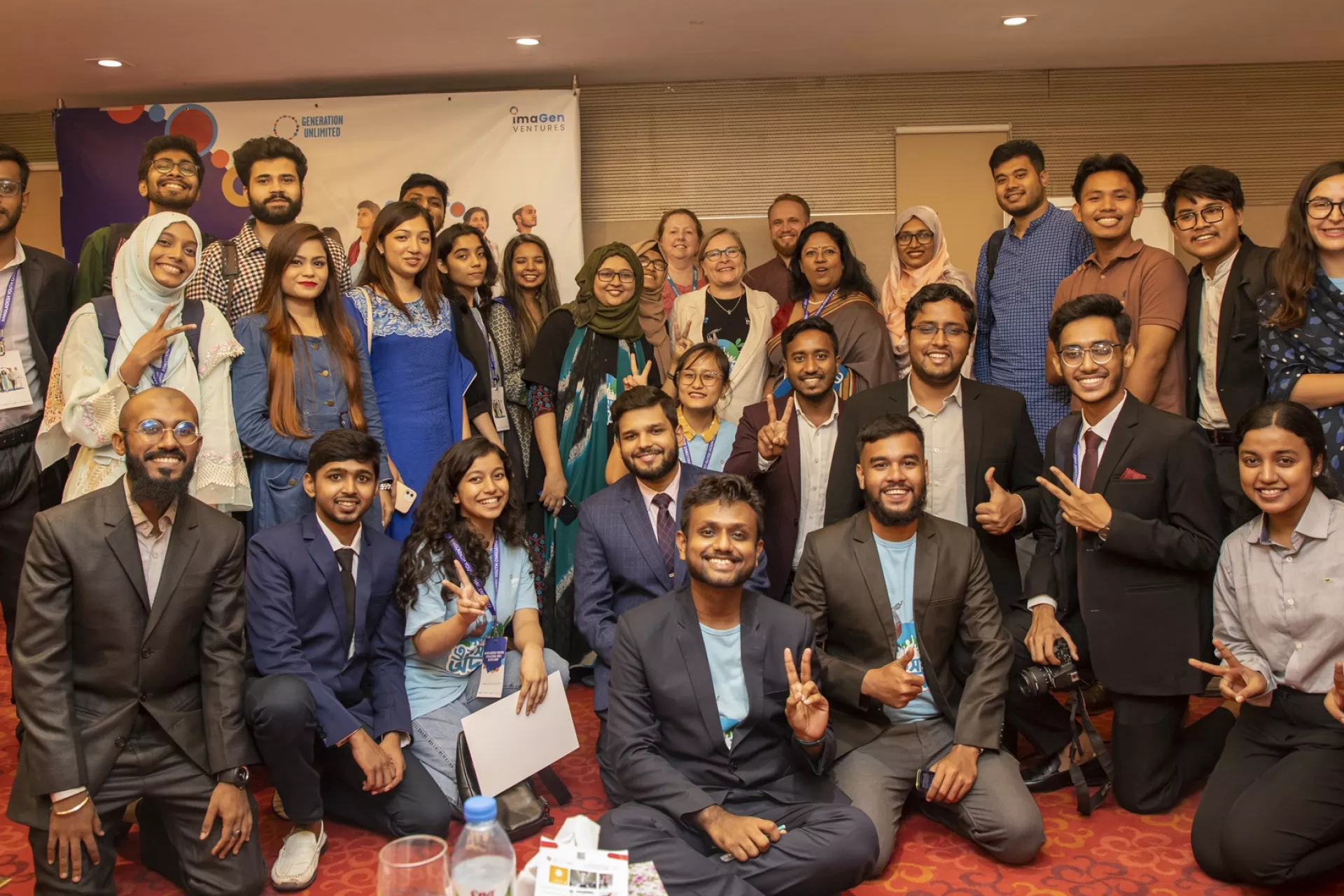 Winners of the Climate Justice Idea Competition 2025, an initiative of The Daily Star and ActionAid Bangladesh, yesterday. The grand finale of the competition was held at The Daily Star Centre in the capital, where nine teams presented their ideas to address the impacts of climate change, protect the environment, and improve lives. Photo: Star