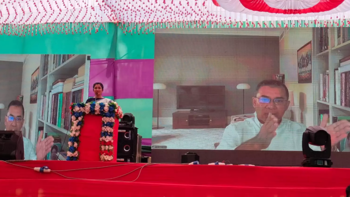 BNP Acting Chairman Tarique Rahman virtually addresses the ‘Khandaker Shamsul Alam Foundation’s Merit Scholarship Examination and the Results and Prize-Giving Ceremony held at Pakundia Government High School field in Kishoreganj today (25 October).