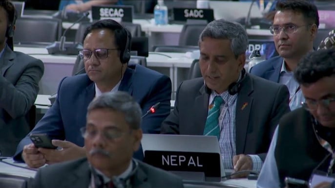 Representatives from Nepal speak at the COP30 conference in Belem, Brazil. Photo: TBS