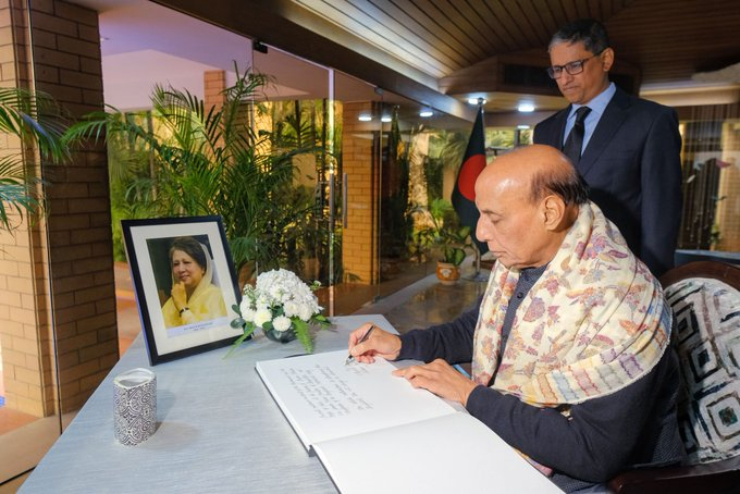 Rajnath Singh Signs Condolence Book For Zia At Bangladesh High Commission