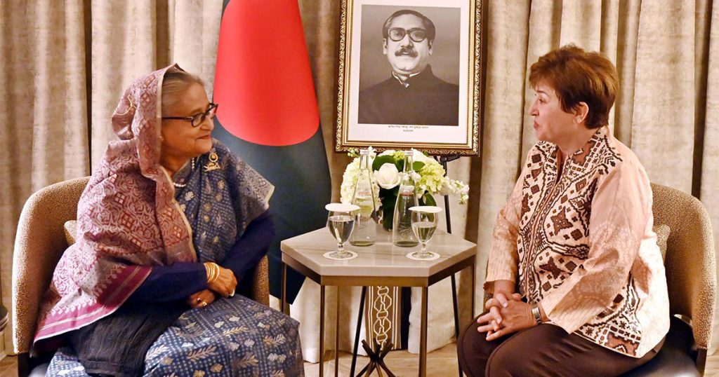 IMF chief Kristalina Georgieva paying a courtesy call on PM Hasina at the meeting room of The Ritz-Carlton hotel on Saturday
