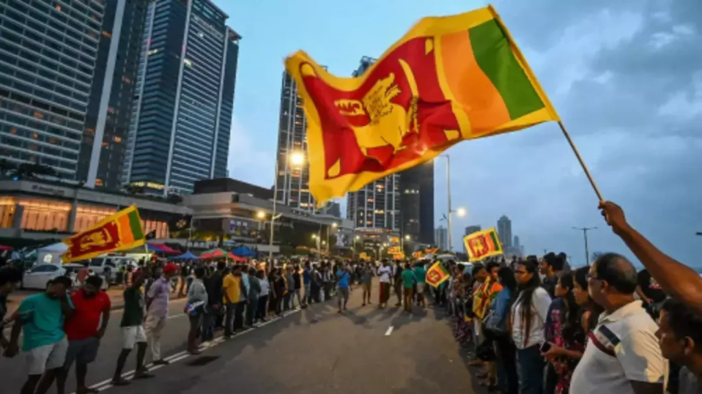 Anti-government demonstrators take part in a protest protest near the President's office in Colombo.