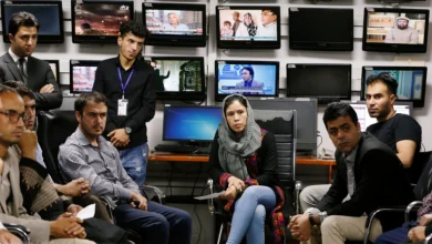 Afghan journalists at a meeting in Tolo newsroom, in Kabul [File: Omar Sobhani/Reuters]