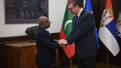 Maldives Minister of Foreign Affairs, Abdulla Shahid and Serbian President Aleksandar Vucic