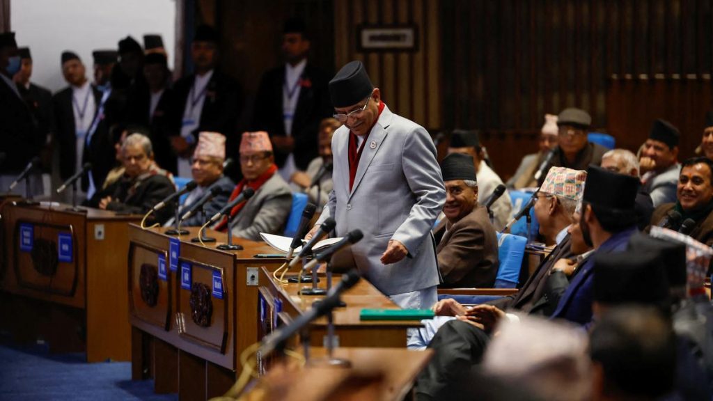 Prime Minister Pushpa Kamal Dahal , pictured in Parliament on Tuesday. 
