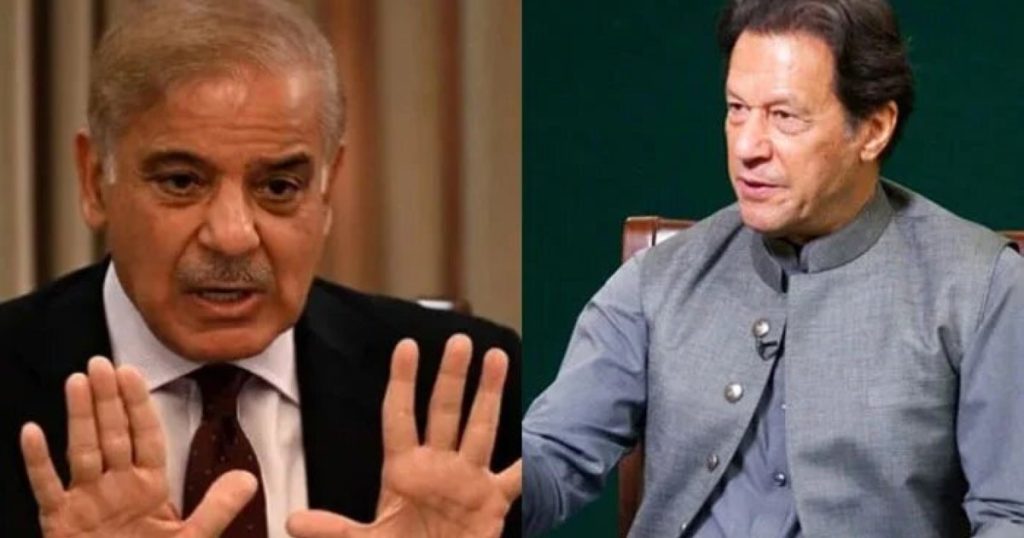 Prime Minister Shahbaz Sharif,left and PTI Chairman Imran Khan Collected