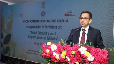 Indian high commissioner to Bangladesh, Pranay Verma, addresses the inaugural ceremony of an exhibition on ‘Food Security and Importance of Millets’ at the Indian Cultural Centre in Dhaka, on Sunday. – UNB photo.