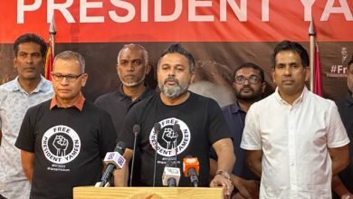 Opposition coalition holds press conference regarding their leader, former president Abdulla Yameen Abdul Gayyoom's trial on June 13, 2023. (Photo/President's Office)