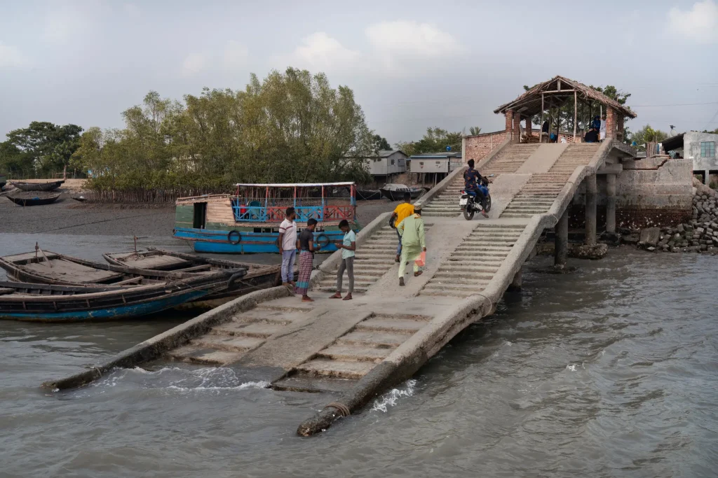 A pier in Satkhira District. Tidal surges and storm surges are an increasing threat along the rivers of southwestern Bangladesh. Credit...Fabeha Monir for The New York Times