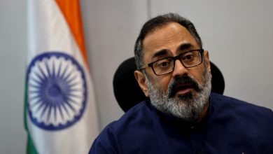 Indian Deputy Minister for Information Technology, Rajeev Chandrasekhar, speaks during an interview with Reuters at his office in New Delhi, India, May 19, 2023. REUTERS/Anushree Fadnavis