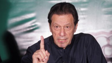 Pakistan's former Prime Minister Imran Khan, gestures as he speaks to the members of the media at his residence in Lahore, Pakistan May 18, 2023. REUTERS/Mohsin Raza