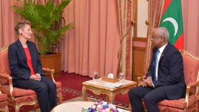 Caron Rohsler (L) and meeting President Ibrahim Mohamed solih on June 8,2023. Photo president’s Office
