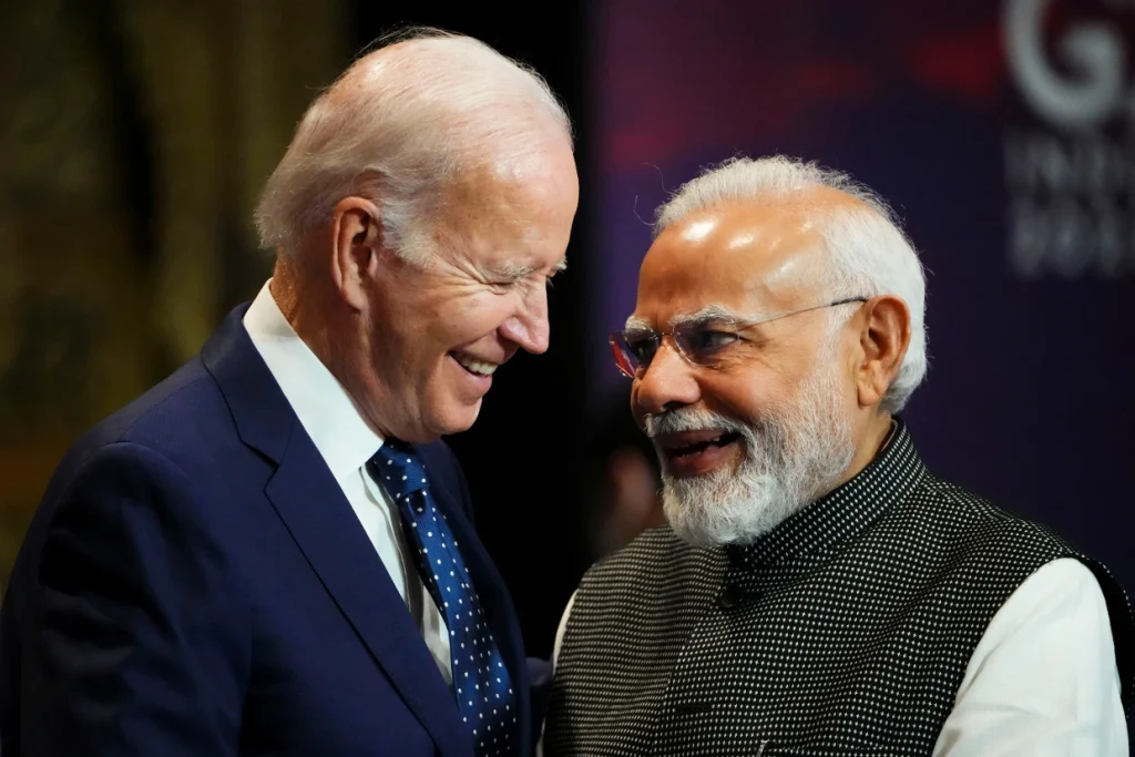 President Joe Biden with Indian Prime Minister Narendra Modi at the summit of the Group of 20 industrial and emerging-market countries in Nusa Dua, Bali, Indonesia, last year. Sean Kilpatrick / The Canadian Press via AP file