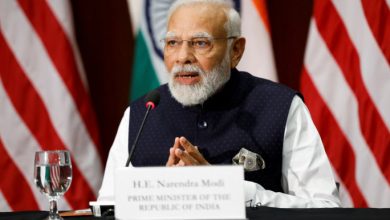 Indian Prime Minister Narendra Modi speaks during a visit to the National Science Foundation with U.S. First Lady Jill Biden (not pictured) in Alexandria, Virginia, U.S., June 21, 2023. REUTERS/Evelyn Hockstein