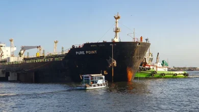 A Russian cargo ship carrying crude oil seen at the port in Karachi [Karachi Port Trust/AFP]