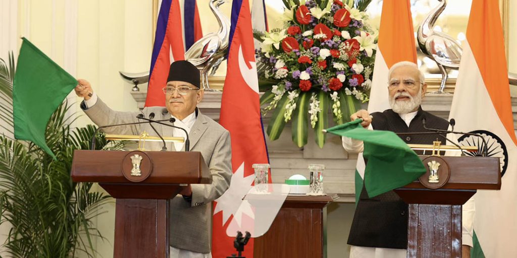 India's Prime Minister Narendra Modi and Prime Minister of Nepal Pushpa Kamal Dahal 'Prachanda' during their joint press statement in New Delhi, Thursday, June 1, 2023. (Photo | PTI)