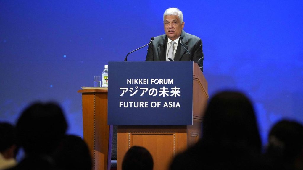 Sri Lanka’s President Ranil Wickremesinghe delivers a speech during the Nikkei Forum “Future of Asia” in Tokyo on May 25, 2023. | Photo Credit: AFP