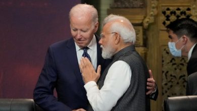 US President Joe Biden, left, and India Prime Minister Narendra Modi talks during the G20 leaders summit in Nusa Dua, Bali, Indonesia, Tuesday, Nov. 15, 2022. Dita Alangkara/Pool via REUTERS