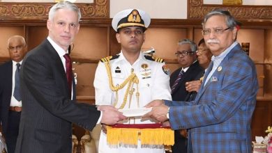 Newly appointed Swiss ambassador to Bangladesh Reto Renggli on Monday presents his credentials to president Mohammed Shahabuddin at Bangabhaban in Dhaka. — UNB photo