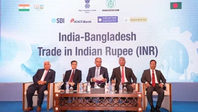Bangladesh Bank Governor Abdur Rouf Talukder, FBCCI President Md Jashim Uddin and Indian High Commissioner Pranay Verma attend an event at Le Méridien Hotel in Dhaka today from where Bangladesh Bank and the Indian High Commission are expected to announce the move towards India-Bangladesh trade in rupee. Photo: Sohel Parvez