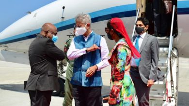 Foreign Affairs Abdulla Shahid greets Indian EAM S Jaishankar during his previous visit to India.