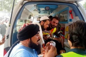 Some of the wounded were taken in critical condition to the main hospital in Khar, Pakistan [Rescue 1122 Head Quarters/AP]