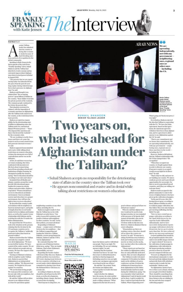 Speaking to Katie Jensen in the latest episode of the Arab News “Frankly Speaking” show.