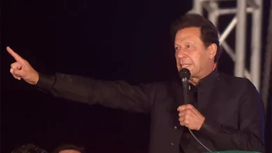 Ousted Pakistani Prime Minister Imran Khan delivers a speech at a public rally in Peshawar on April 13, 2022. — AFP