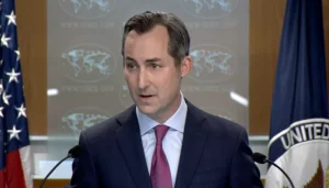 US State Department's spokesperson Matthew Miller addressing a press briefing in Washington, on August 3, 2023, in this still taken from a video. — State Department