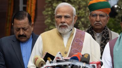 FILE PHOTO: India's Prime Minister Narendra Modi speaks with the media inside the parliament premises upon his arrival on the first day of the budget session in New Delhi, India, 31 January, 2023. REUTERS/Adnan Abidi
