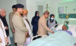 Prime Minister Shehbaz Sharif and Chief of the Army Staff General Syed Asim Munir visit the Combined Military Hospital in Peshawar on Tuesday. — APP