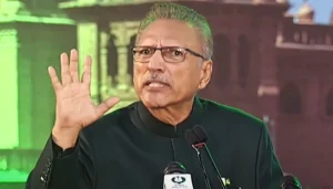 President Arif Alvi addresses nation after hoisting national flag at the main flag hoisting ceremony at the Convention Center in Islamabad, on August 14, 2023, in this still taken from a video. — YouTube/PTVNewsLive