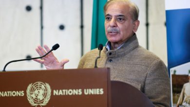 FILE PHOTO: Pakistan's Prime Minister Shehbaz Sharif speaks at a news conference, during a summit on climate resilience in Pakistan, months after deadly floods in the country, at the United Nations, in Geneva, Switzerland, January 9, 2023. REUTERS/Denis Balibouse