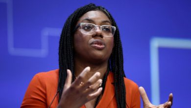 Britain's Business and Trade Secretary, and Minister for Women and Equalities Kemi Badenoch speaks during "The Framework for a Lasting Recovery" session on the first day of the Ukraine Recovery Conference in London on 21 June 2023. File Photo: Henry Nicholls/Pool via Reuters