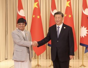 Nepalese Prime Minister Pushpa Kamal Dahal Prachanda shakes hands with Chinese President Xi Jinping. Photograph:(Others)