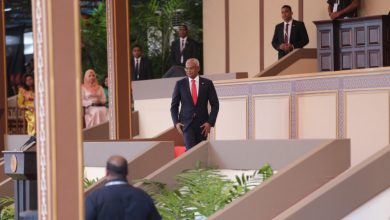 President Ibrahim Mohamed Solih going to address the people after being sworn in as president. (Sun Photo/Fayaaz Moosa