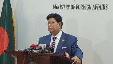A file photo of Foreign Minister AK Abdul Momen speaking to reporters at the Ministry of Foreign Affairs. Photo: UNB