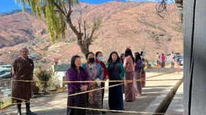 Bhutanese citizens queue to vote at a polling station in the capital Thimpu on November 30, 2023. Photo: AFP