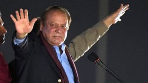 Pakistan's former prime minister Nawaz Sharif waves to his supporters.(AP)