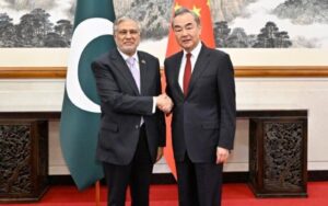 Chinese Foreign Minister Wang Yi and Pakistani Deputy Prime Minister and Foreign Minister Mohammad Ishaq Dar attend the fifth round of the China-Pakistan Foreign Ministers' Strategic Dialogue in  BEIJING on May 15, 2024. PHOTO: XINHUA