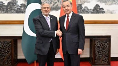 Chinese Foreign Minister Wang Yi and Pakistani Deputy Prime Minister and Foreign Minister Mohammad Ishaq Dar attend the fifth round of the China-Pakistan Foreign Ministers' Strategic Dialogue in BEIJING on May 15, 2024. PHOTO: XINHUA