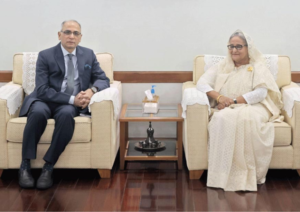 Prime Minister Shiekh Hasina (R) and Indian Foreign Secretary Vinay Mohan Kwatra. Photo Focus Bangla