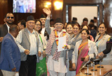 Prime Minister Pushpa Kamal Dahal pictured amid lawmakers after winning the vote of confidence on Monday. RSS