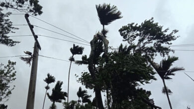 The image shows an electric pole in an area affected by Cyclone Remal in Satkhira on Monday, May 27, 2024.