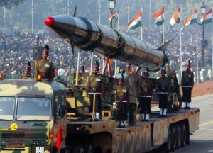 Indian Army personnel display an Agni-II nuclear-capable missile during India's Republic Day parade in New Delhi, in January 2006