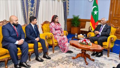 Abdul Raheem Abdul Latheef, sitting in the middle with two other colleagues during their meeting with President Mohamed Muizzu, is Maldives first ambassador to Türkiye (Photo by Maldives presidency)