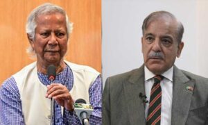 Dr. Yunus is sitting in a meeting with the Prime Minister of Pakistan