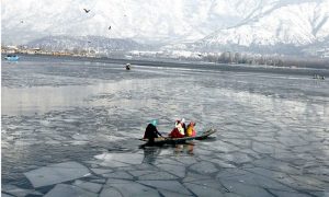 Record cold in Kashmir, lake water frozen