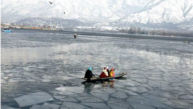 Record cold in Kashmir, lake water frozen